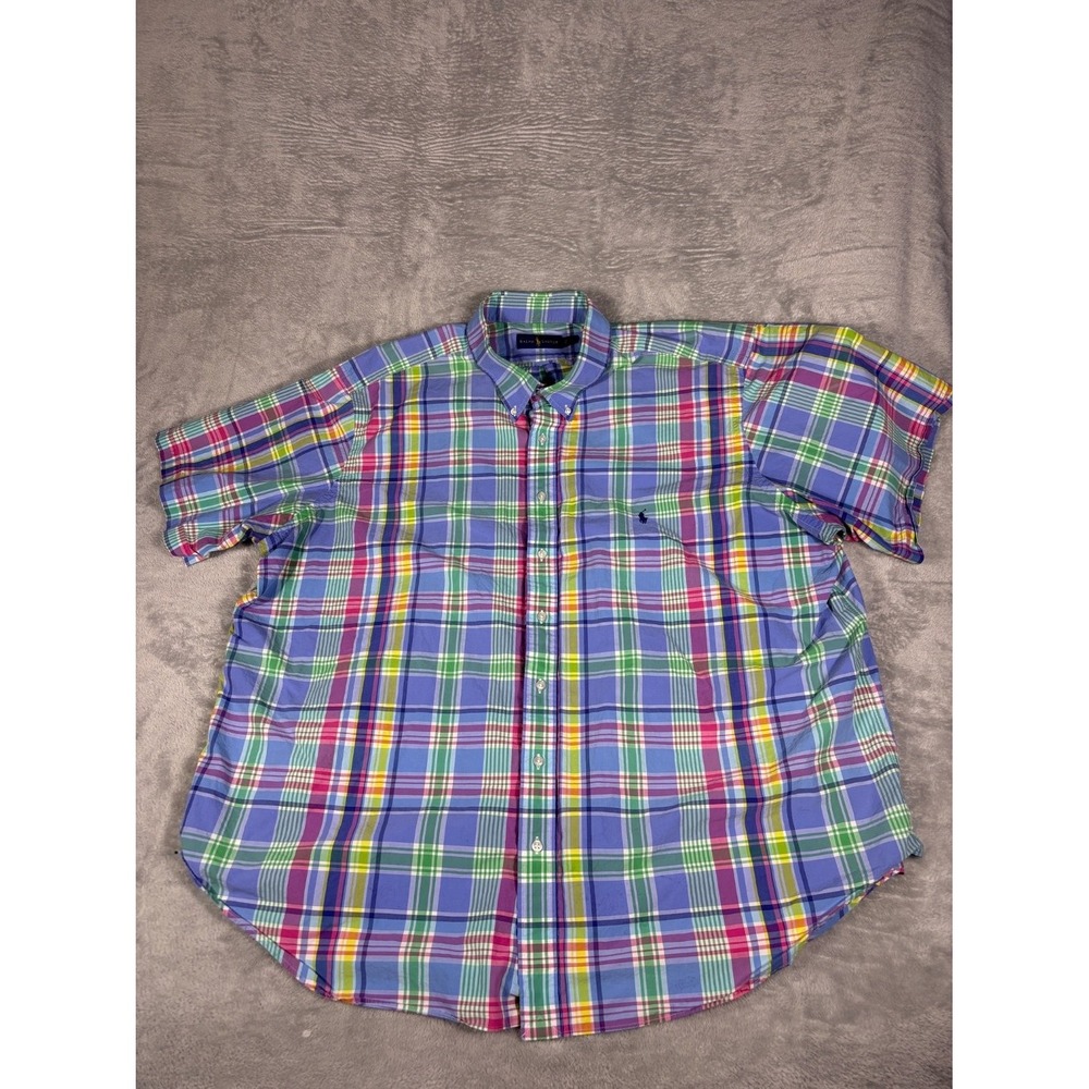 Ralph Lauren Short Sleeve Button Shirt Mens 3XB Multicolor Plaid Embroidered